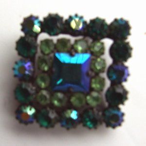 Antique VTG Rhinestone Brooch Japan Back Luscious Greens